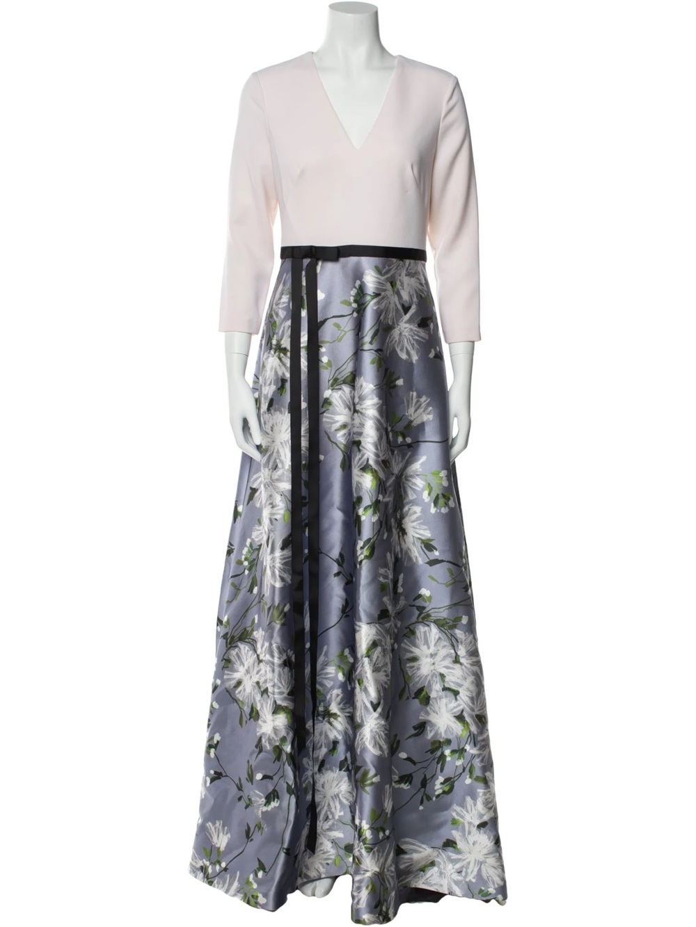 NWT Theia 3/4 sleeve v neck Floral a line cocktail formal gown 2 - Picture 2 of 8